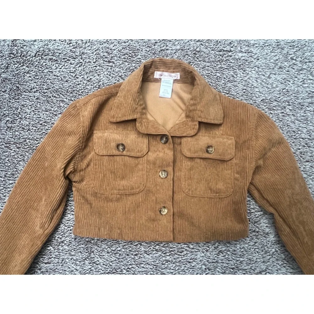 Love Squared Girls Size 7 Brown Corduroy Cropped Jacket Button Front Pockets